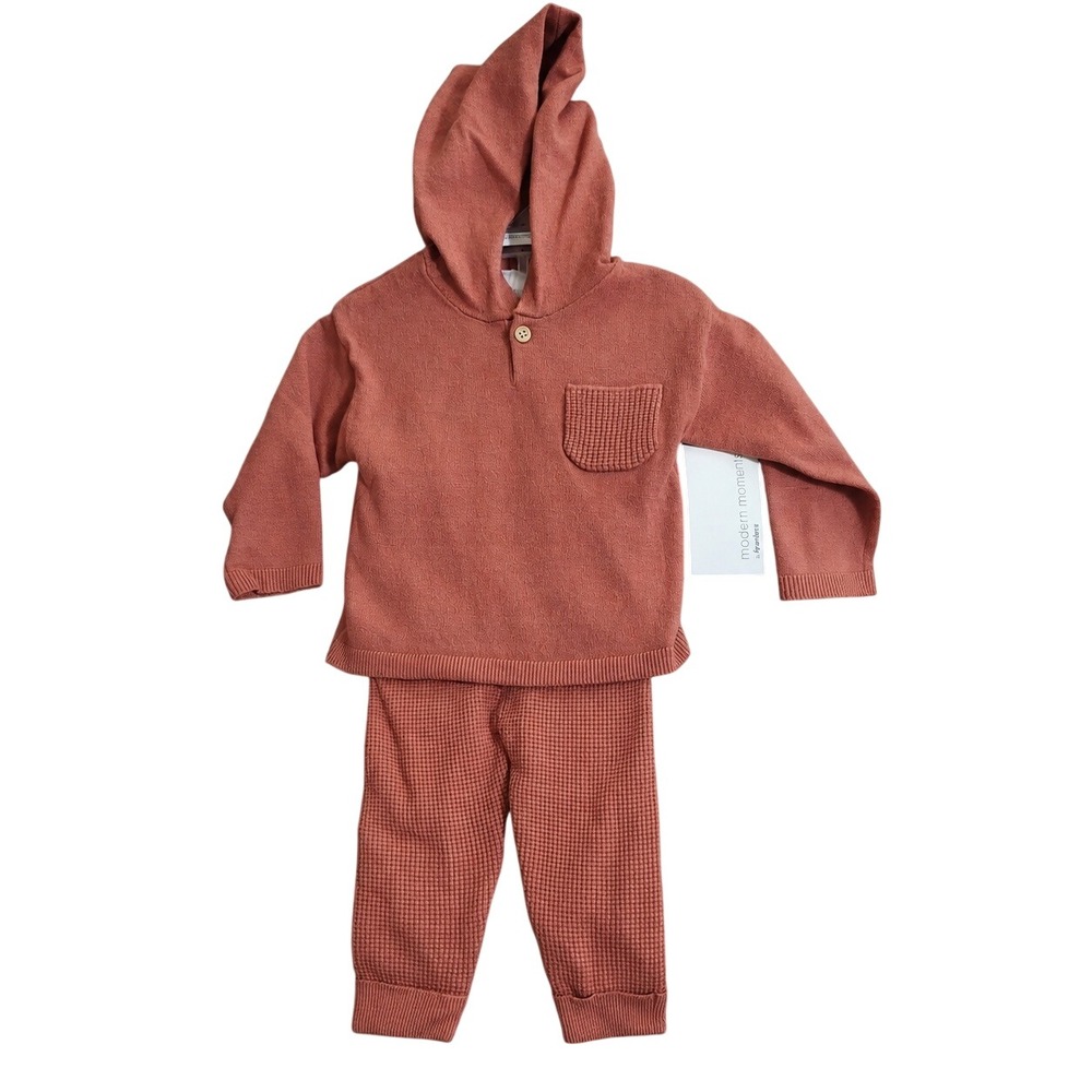 NEW Modern Moments 12M Terracotta Hooded Sweater & Waffle Knit Pants Set